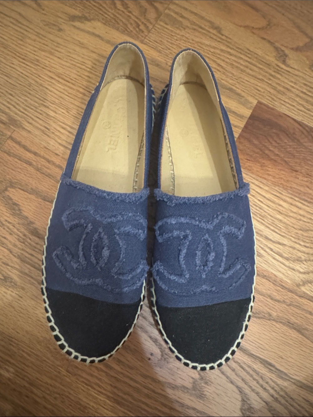 Chanel Navy and Black Canvas Espadrille Flats
